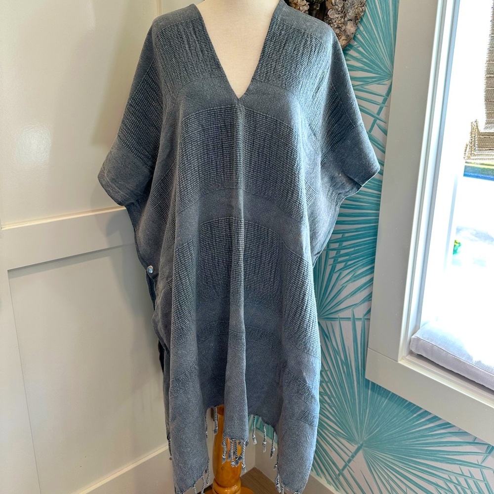 NWT 100% natural dyed gray cotton bohemian poncho, caftan, cover up, tunic